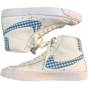 7.5L-NIKE Blazer Mid GS Trainers '77 University Blue Gingham Carolina Blue UNC F